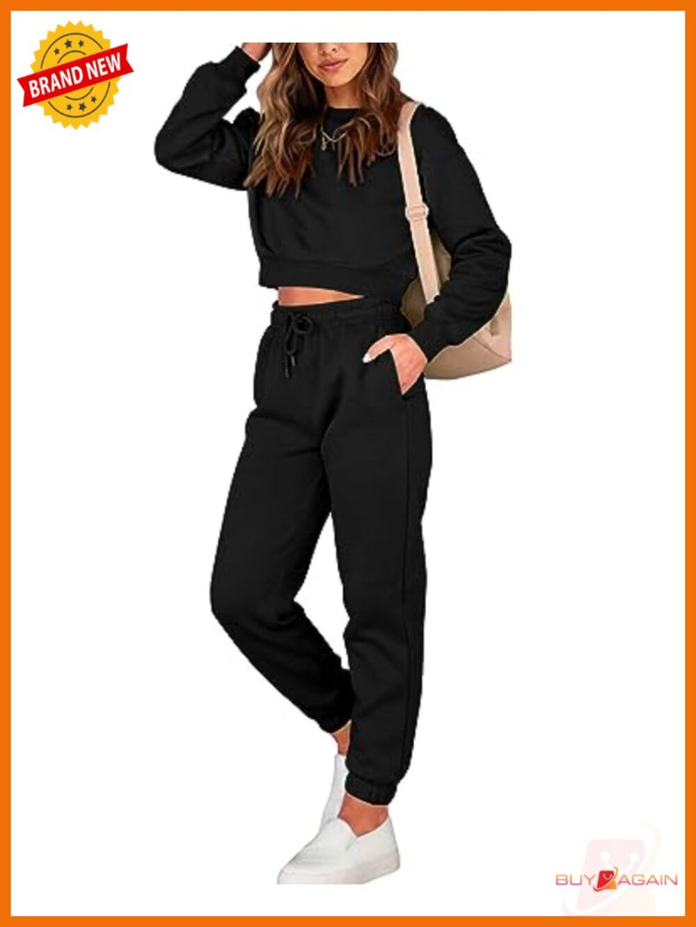 Women's 2 Piece Sweatsuit Set Long Sleeve Crop Top Joggers Pockets
